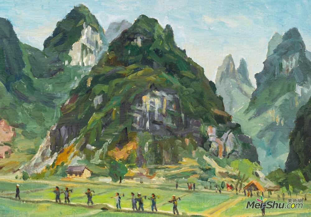 《桂林·田垄道上》韩景生油画高清作品