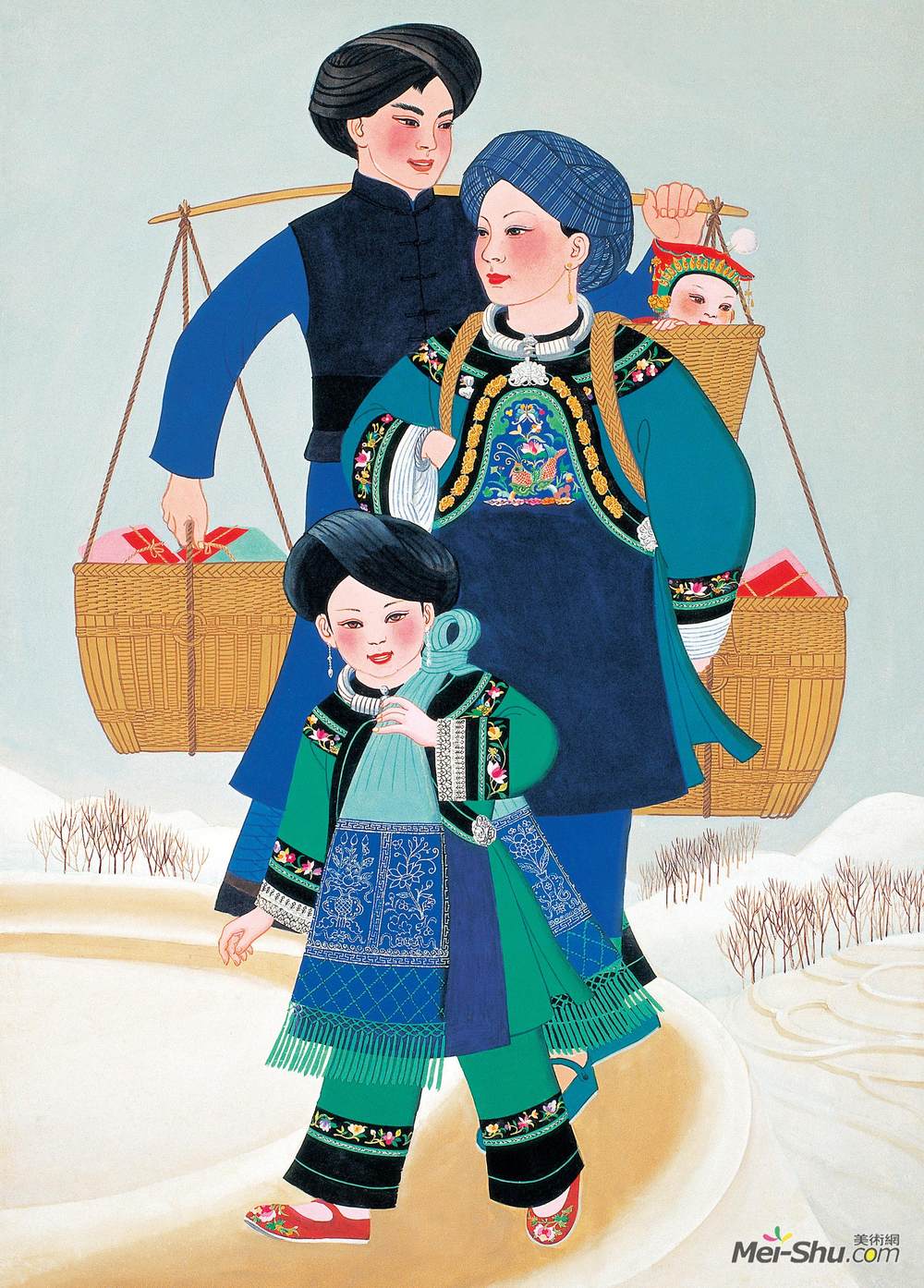 《走亲家》周令钊水彩艺术作品