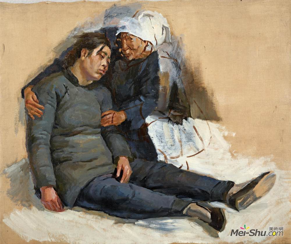 《晕倒在地的妇人和老太太》冯法祀油画艺术作品