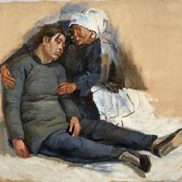 《晕倒在地的妇人和老太太》冯法祀油画艺术作品
