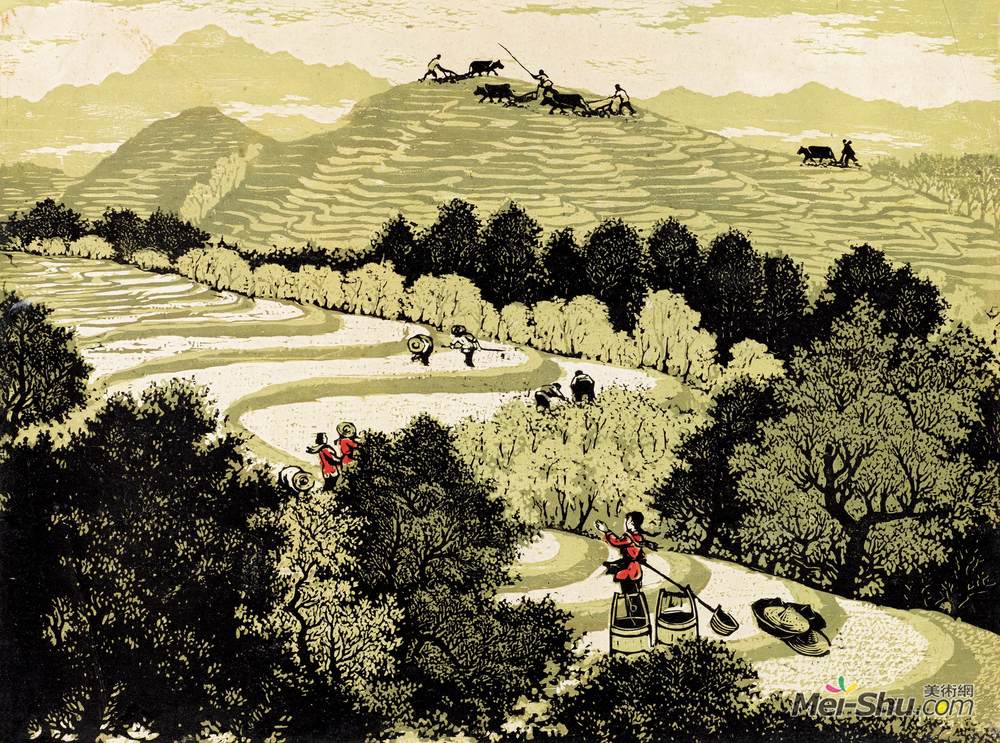 《垦荒（耕山）》罗映球版画高清作品欣赏