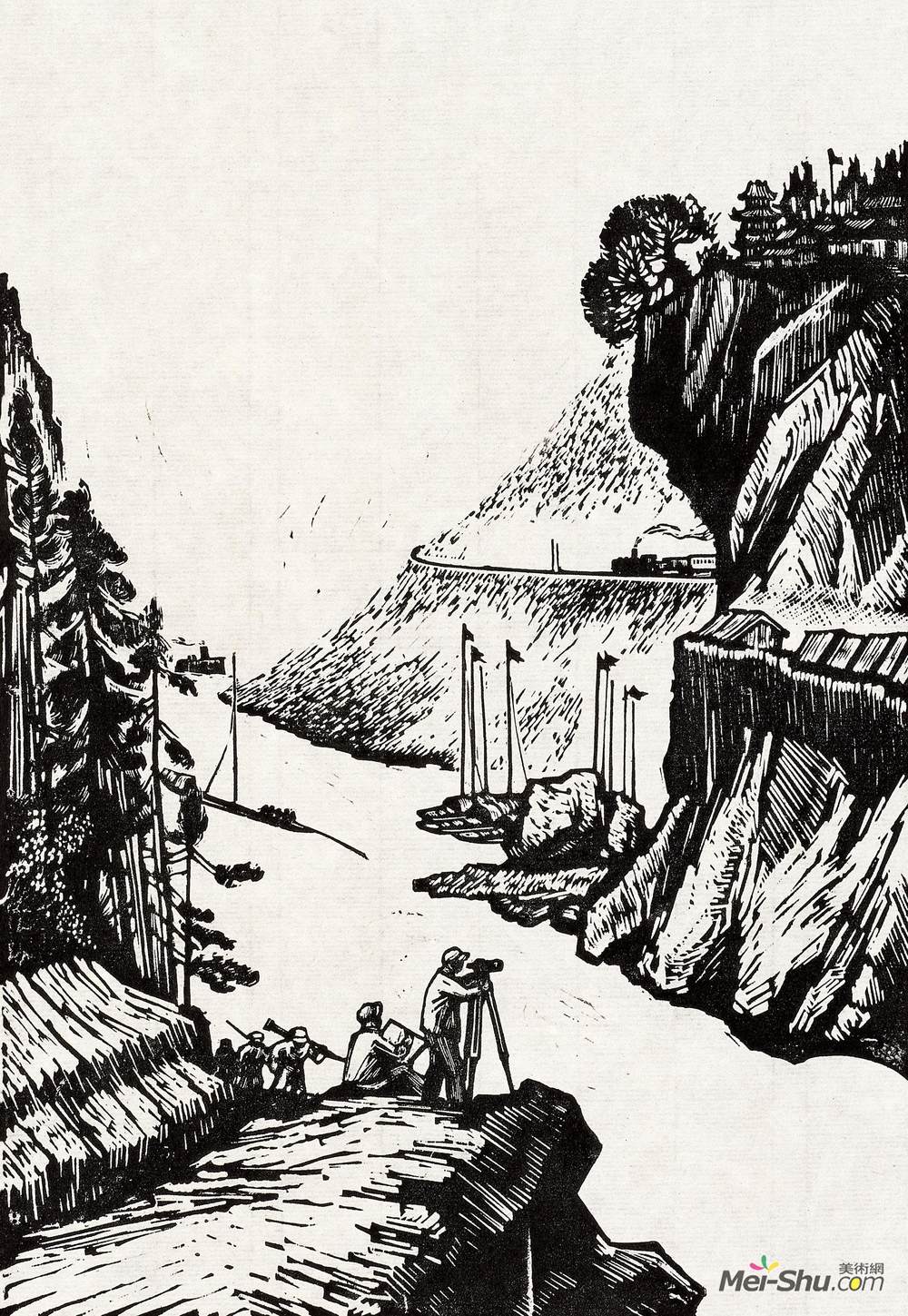 《建设川江航道》汪刃锋版画高清作品欣赏
