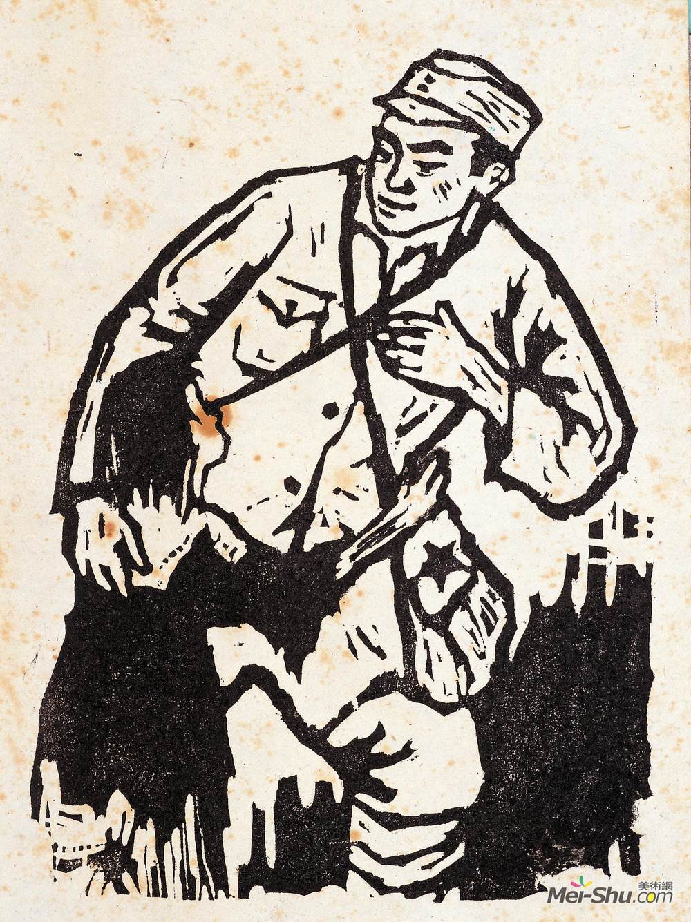 《八路军与儿童》刘迅版画艺术作品欣赏