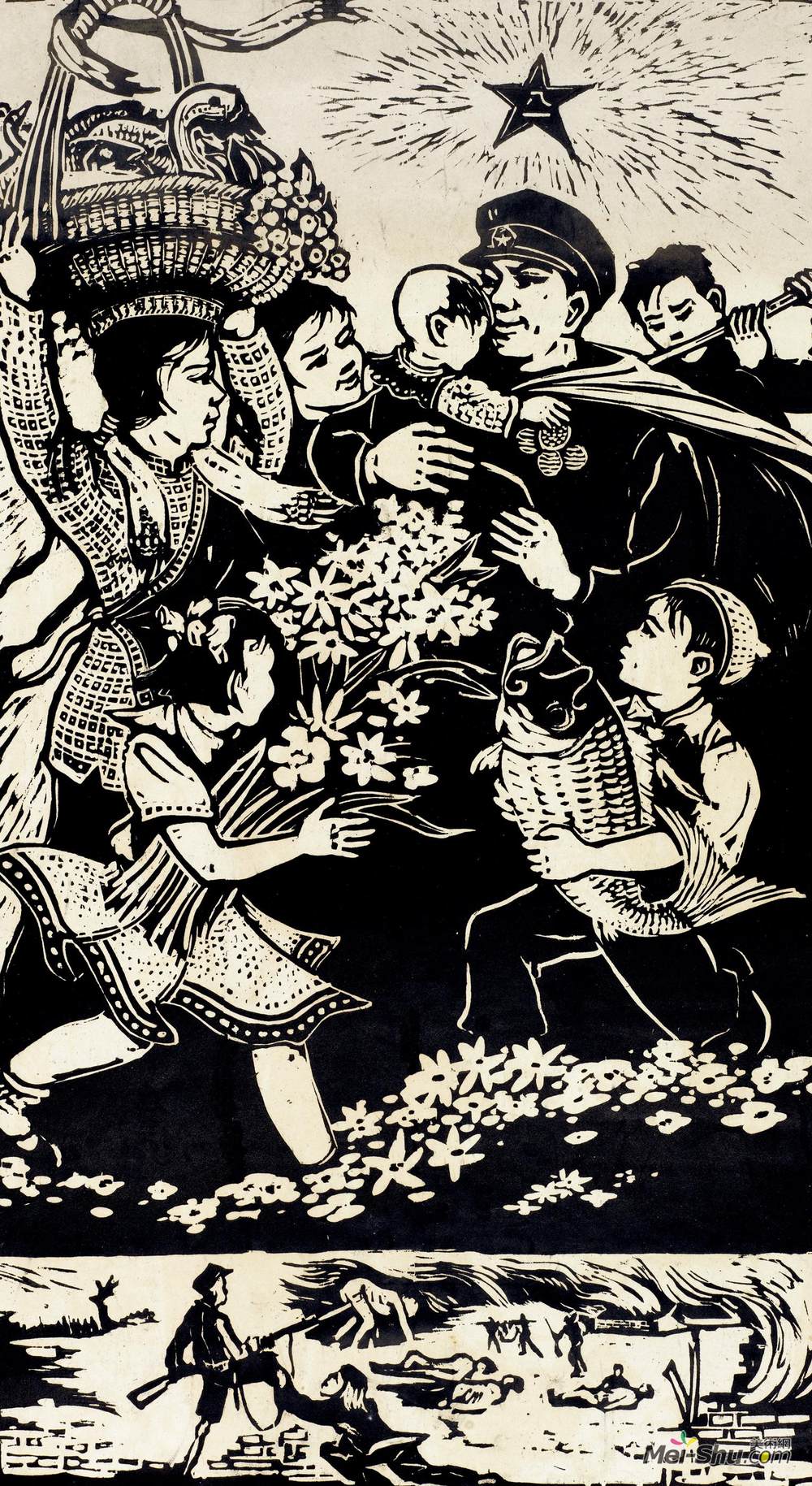 《两种军队两种作风》罗映球版画艺术作品欣赏