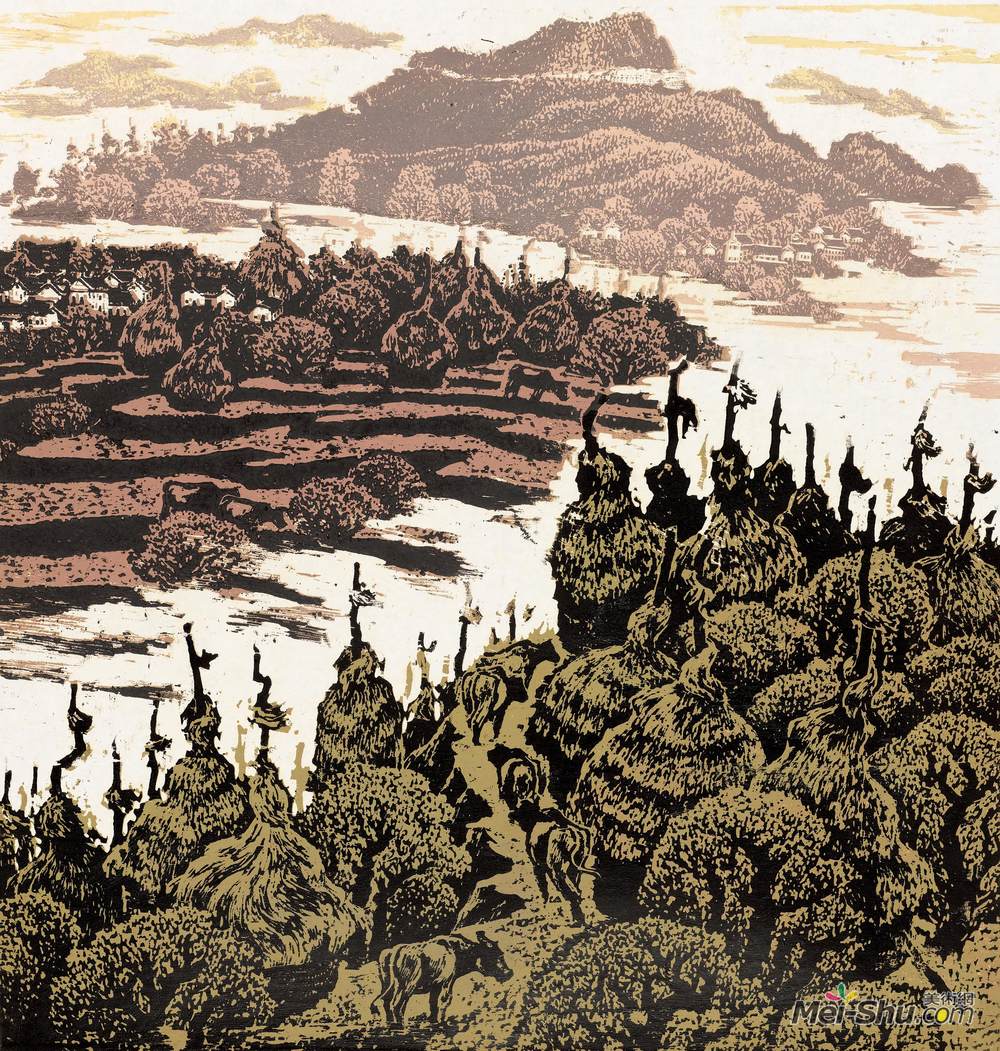 《冬粮》罗映球版画艺术作品