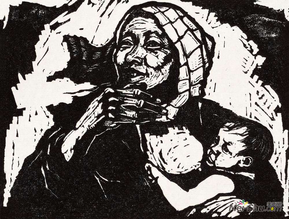 《母亲》汪刃锋版画艺术作品