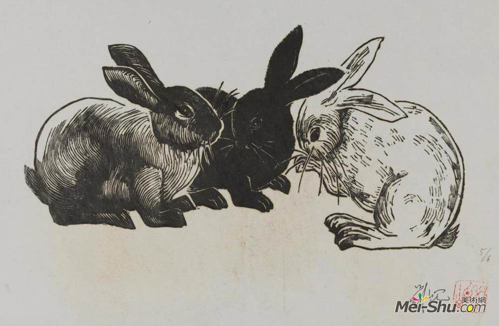 《依偎》刘岘版画高清作品