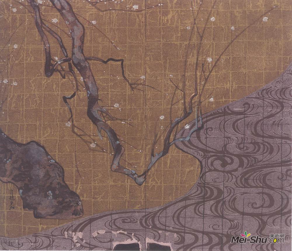 《白梅屏风》尾形光琳版画艺术作品