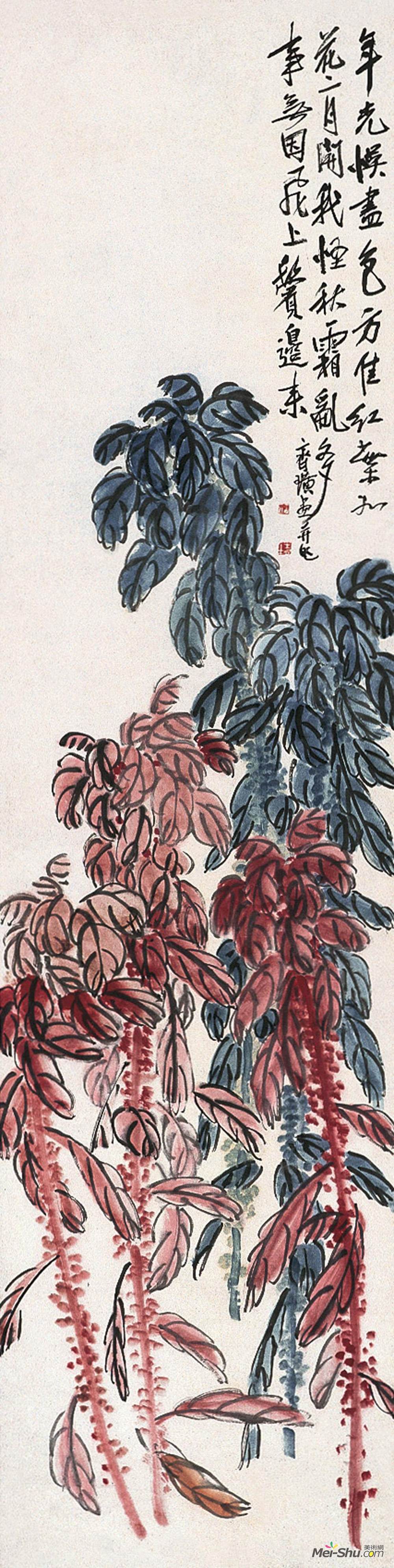 《红叶如花》齐白石中国画作品欣赏