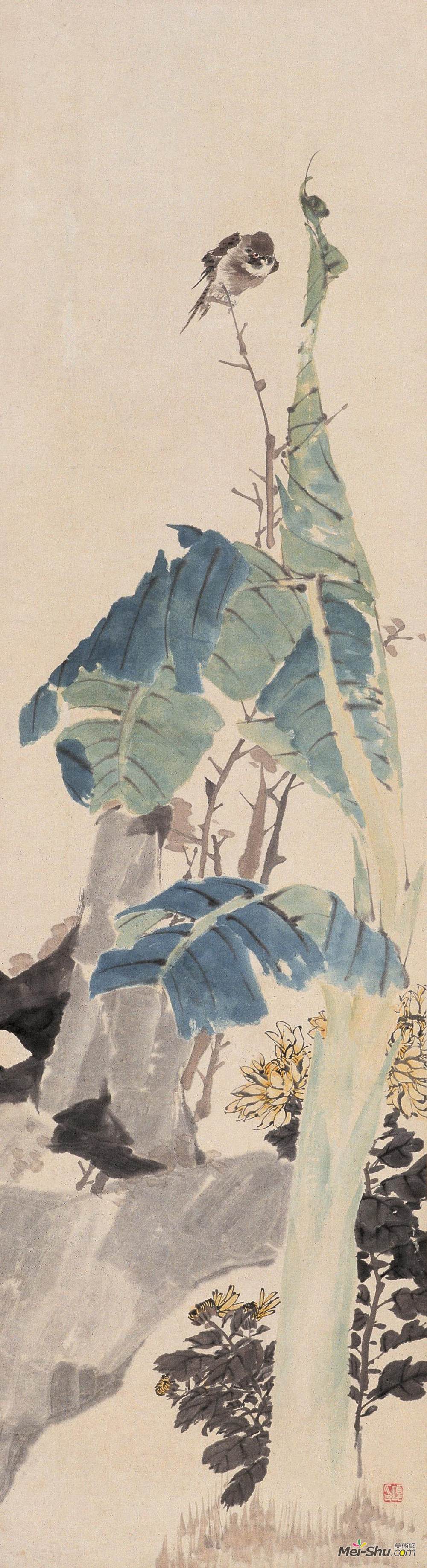 《芭蕉麻雀》任伯年中国画艺术作品