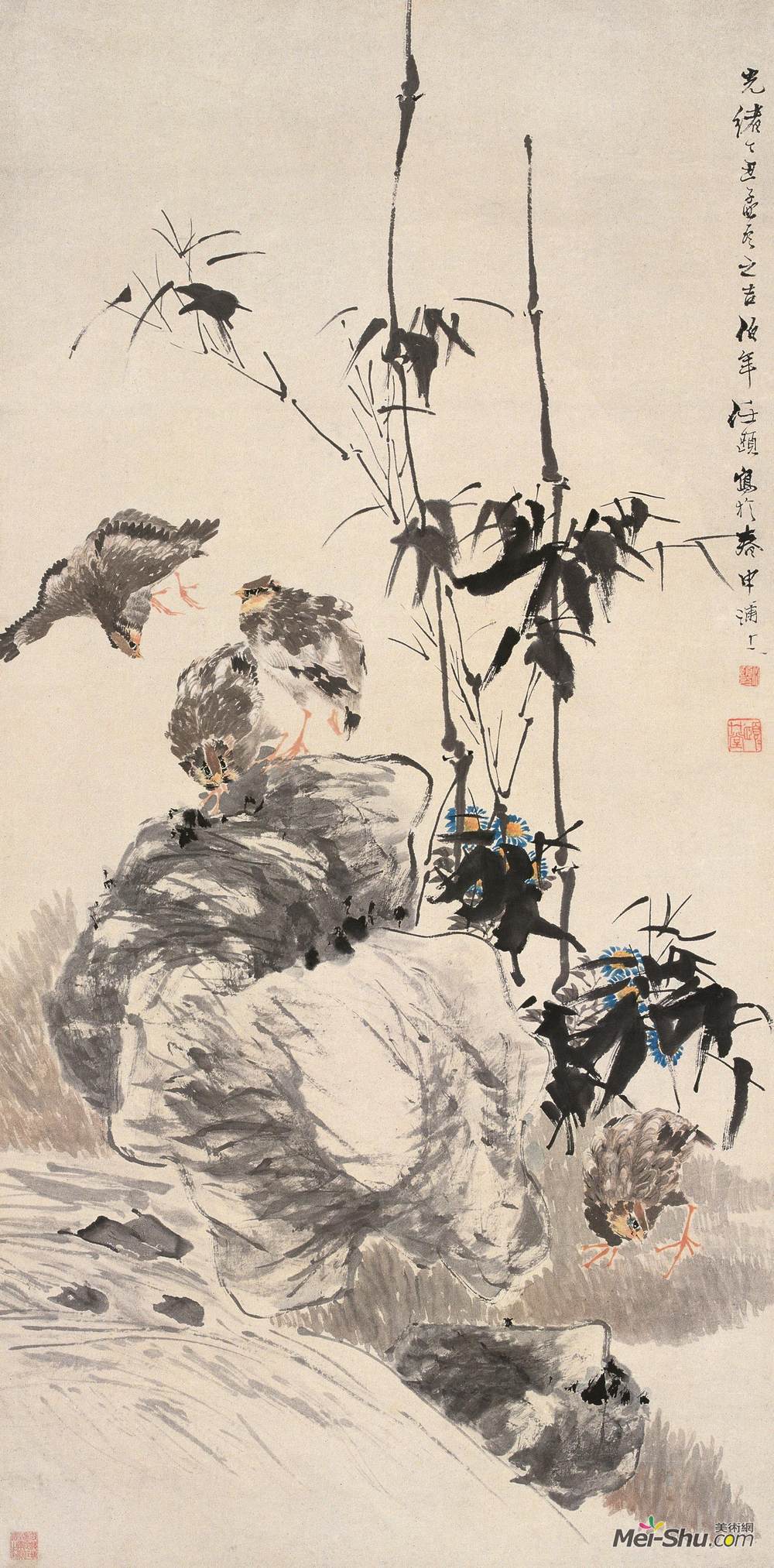 《四季平安图》 任伯年 1877年 135×66.8厘米