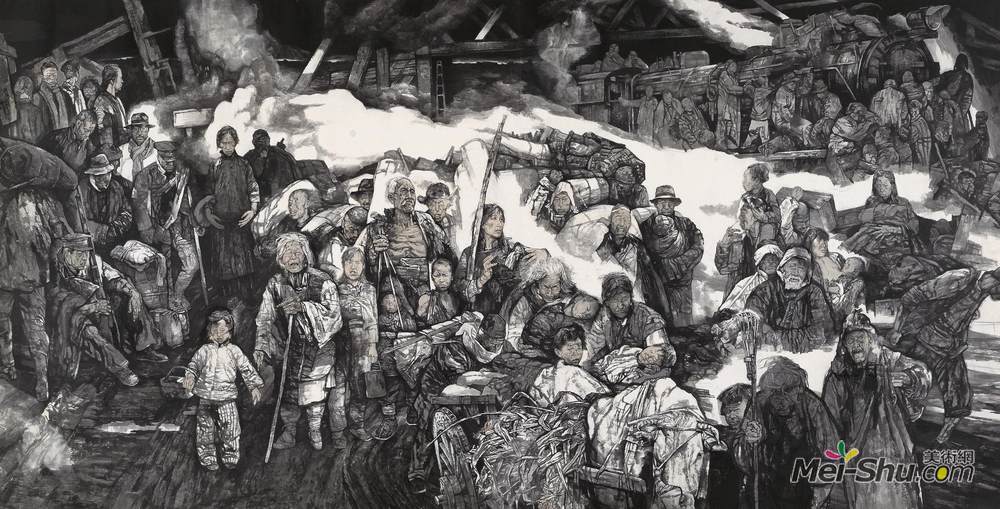 《我的家在东北松花江上》陈玉铭中国画高清作品