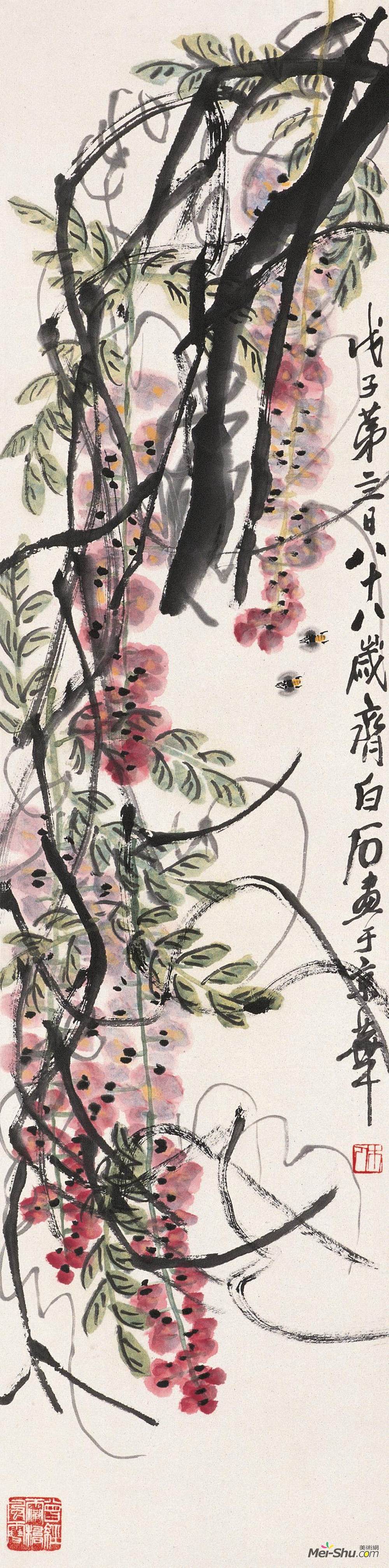 《藤萝蜜蜂》齐白石中国画高清作品