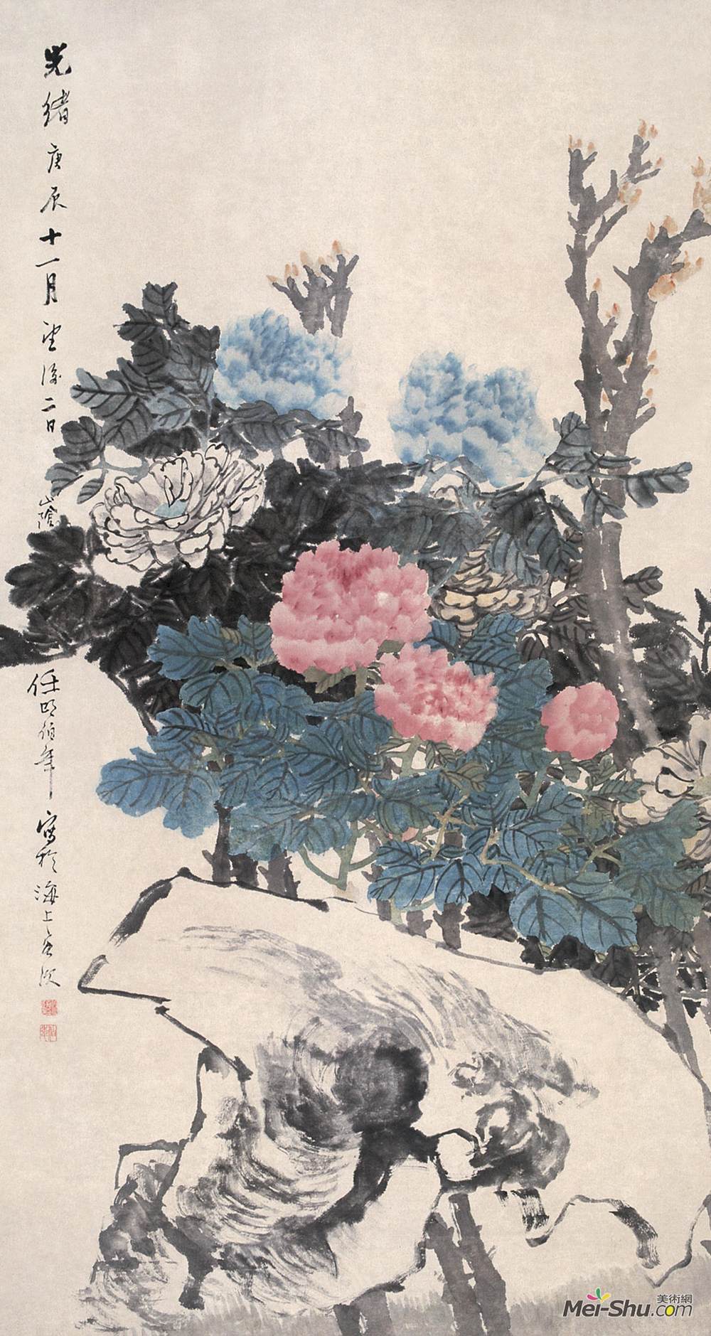 《牡丹》 任伯年 1880年 148.5×79.4厘米