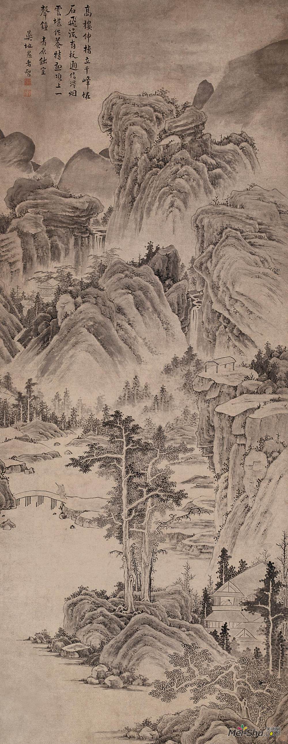 《千峰隐寺图》方以智中国画高清作品欣赏