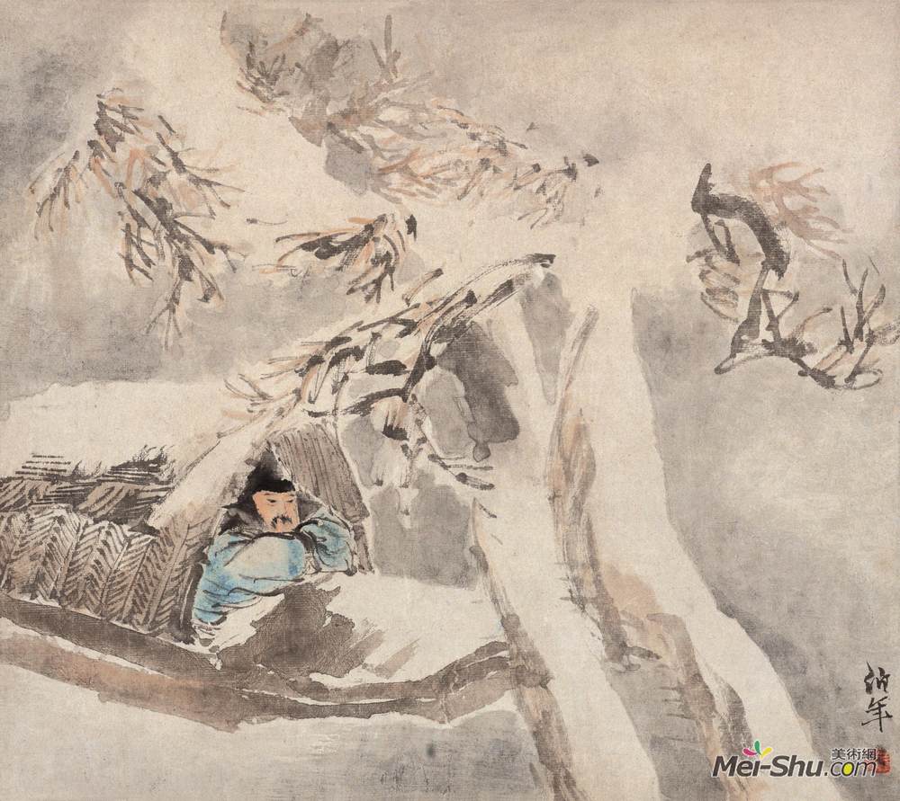 《雪舟待渡》任伯年中国画作品