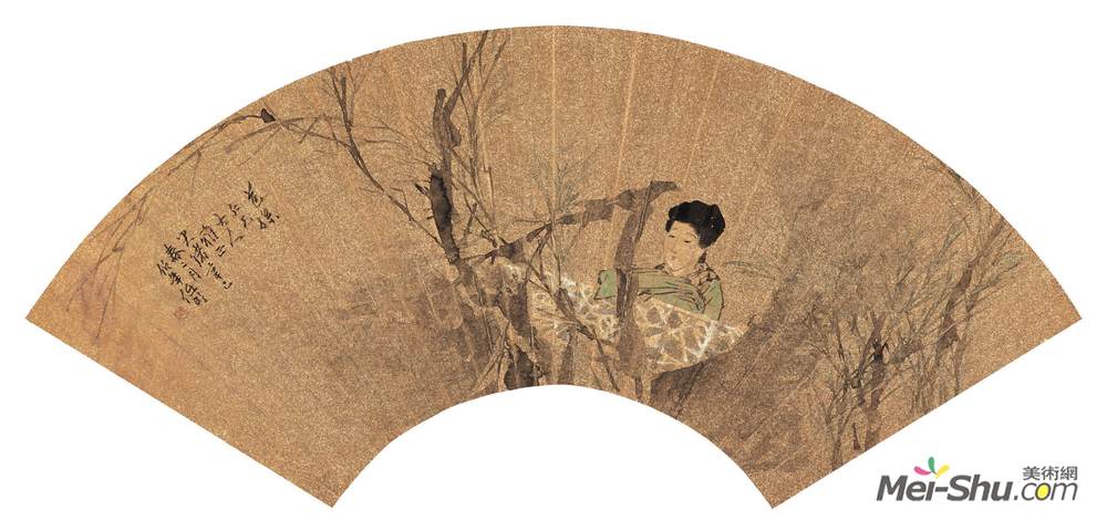 《赏花仕女》任伯年中国画艺术作品