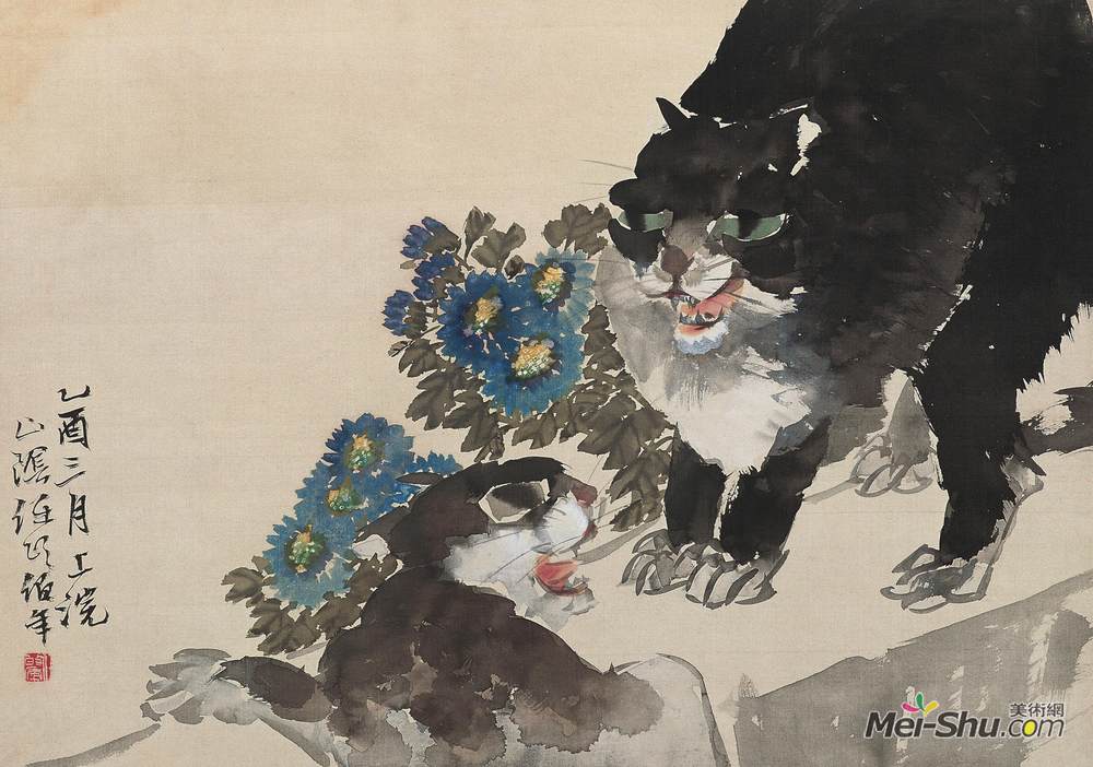 《花丛双猫》 任伯年 1885年 29.4×41.9厘米