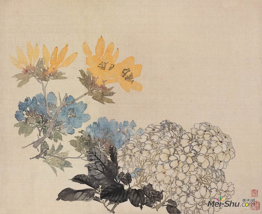 《绣球杜鹃》 任伯年 1882年 31.8×39.4厘米