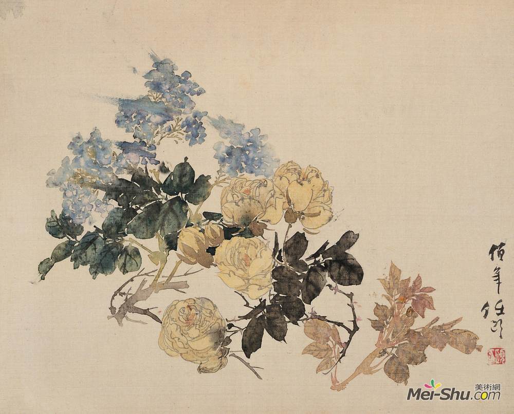 《蔷薇丁香》 任伯年 31.6×39.2厘米