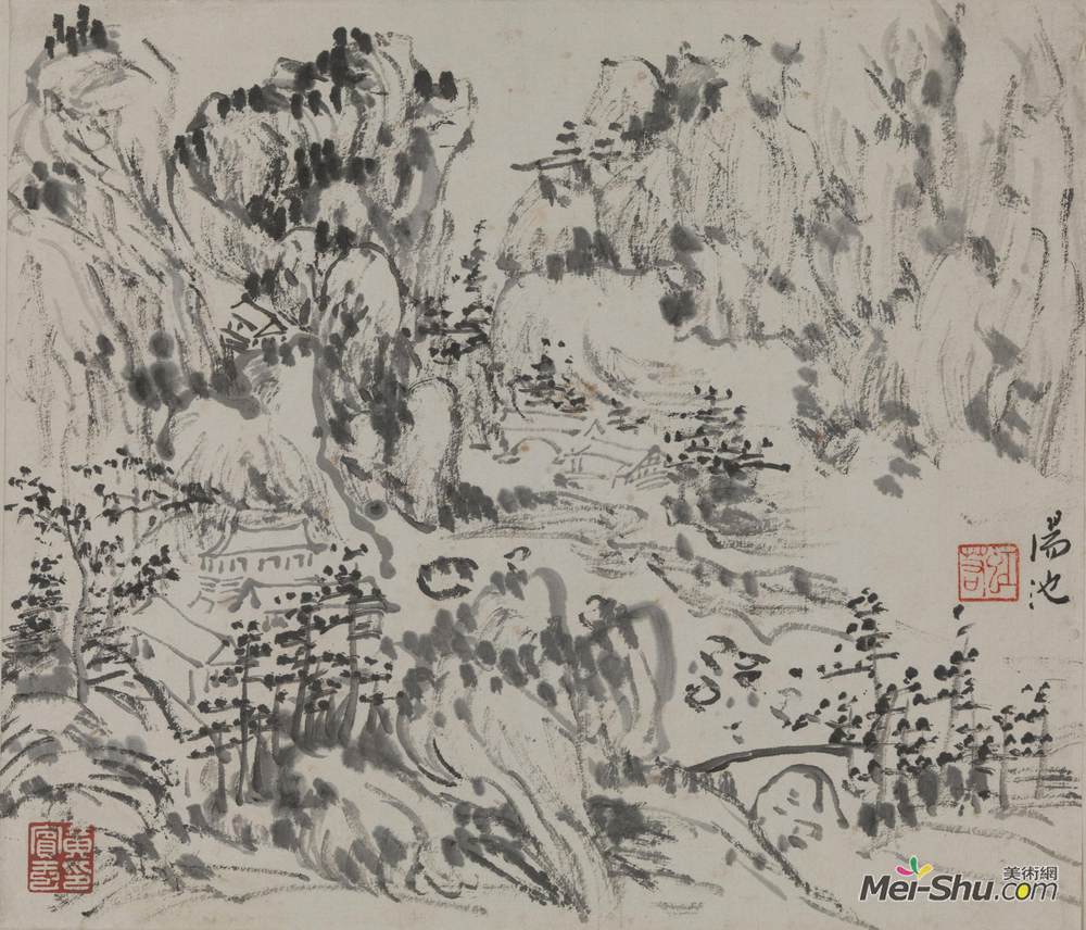 《山水纪游册页十开之六:汤池》黄宾虹中国画作品欣赏