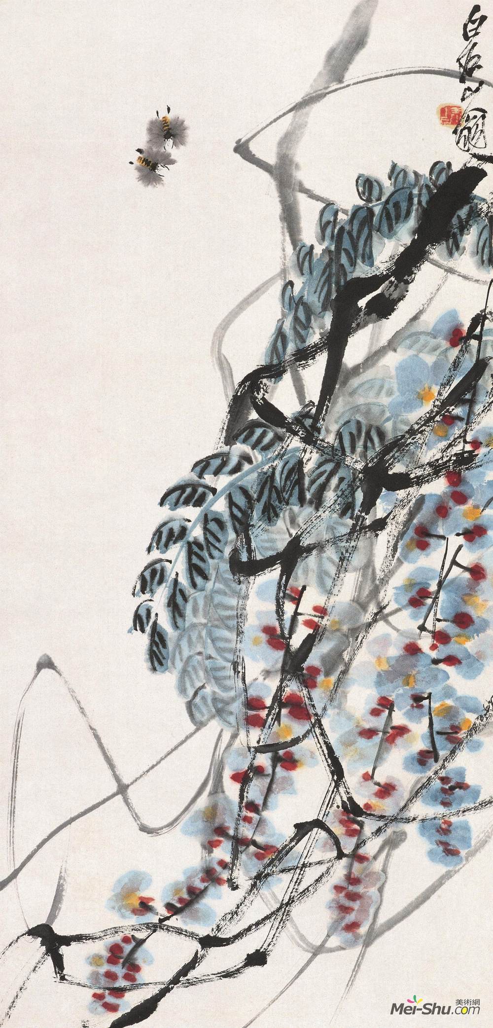 《藤萝蜜蜂》齐白石中国画作品