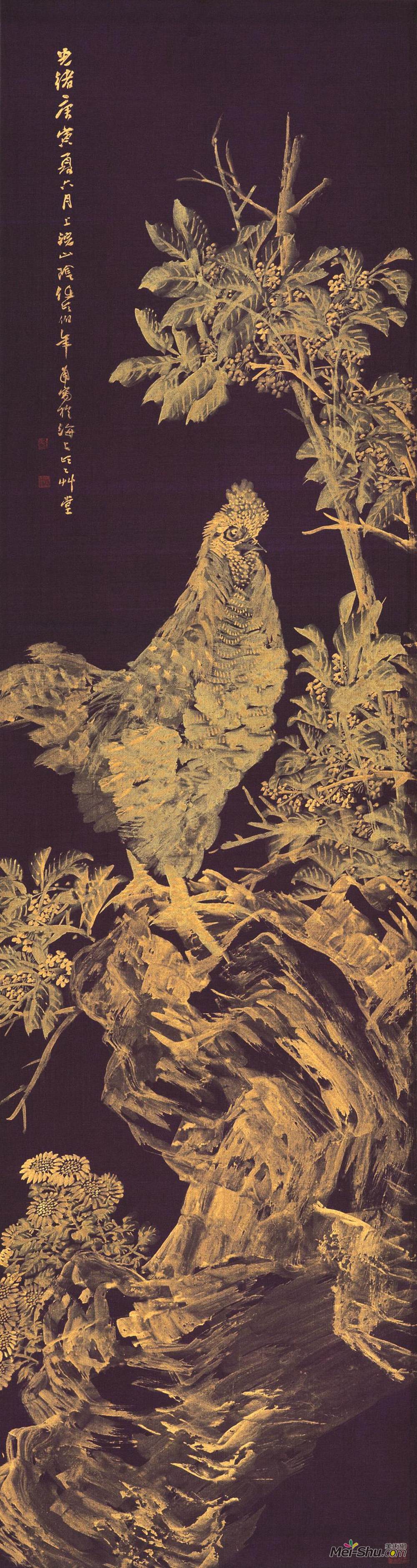 《桂花母鸡》 任伯年 1890年 153×41.0厘米