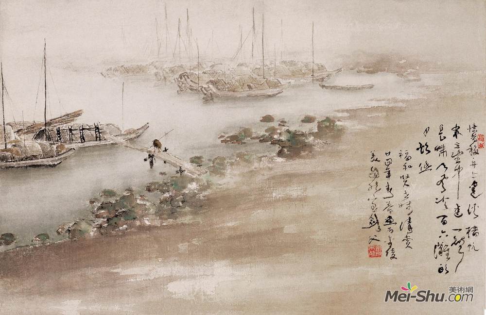 《渔港雨色》高剑父中国画艺术作品