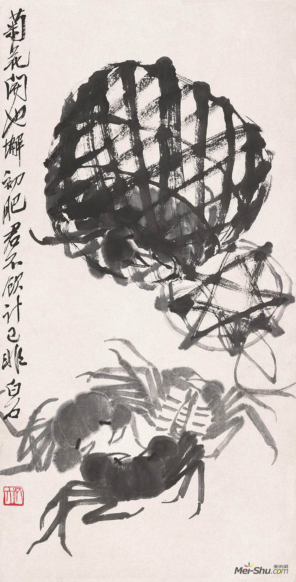 《篓蟹》齐白石中国画艺术作品欣赏