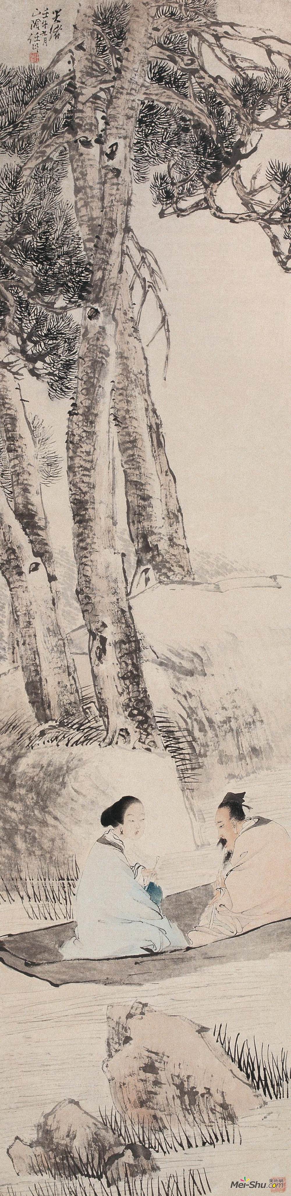 《小红低唱我吹箫》 任伯年 1882年 184×45.5厘米