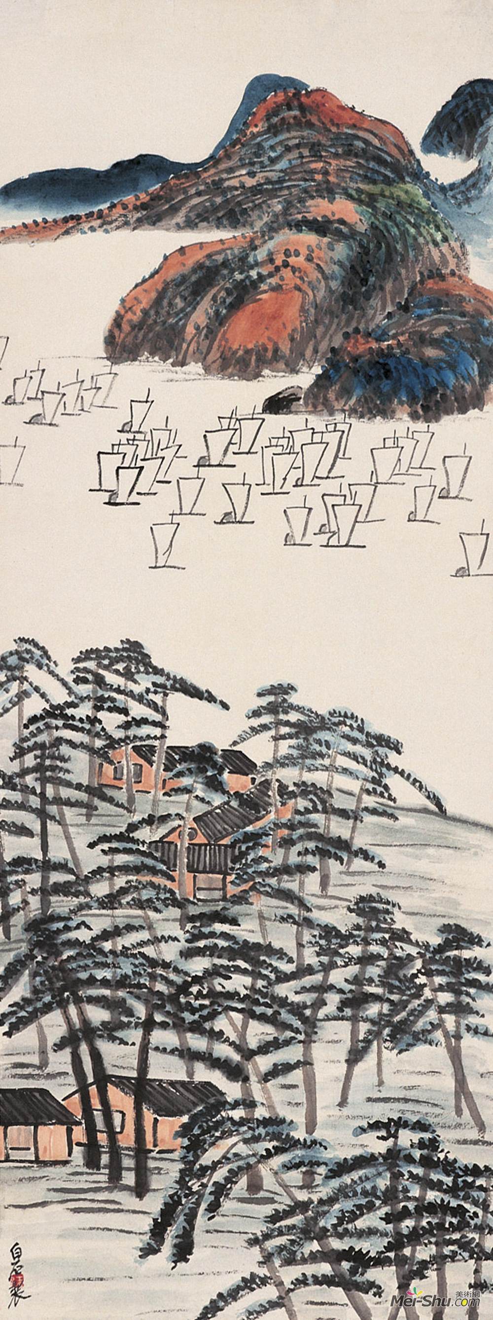 《江上群帆》齐白石中国画作品欣赏