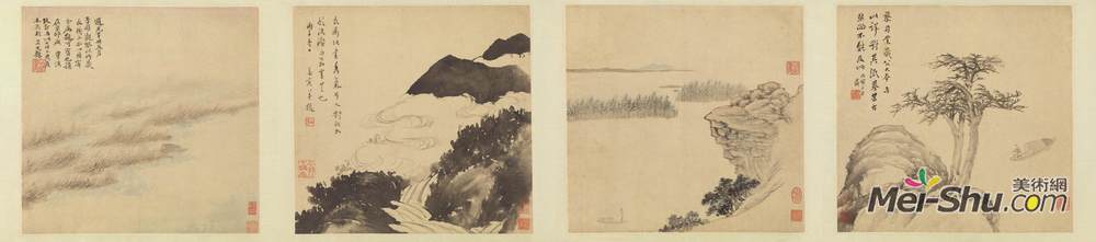 《山水四帧卷》李流芳中国画高清作品欣赏