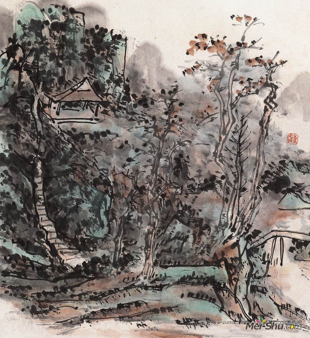 《秋山萧树》黄宾虹中国画艺术作品欣赏