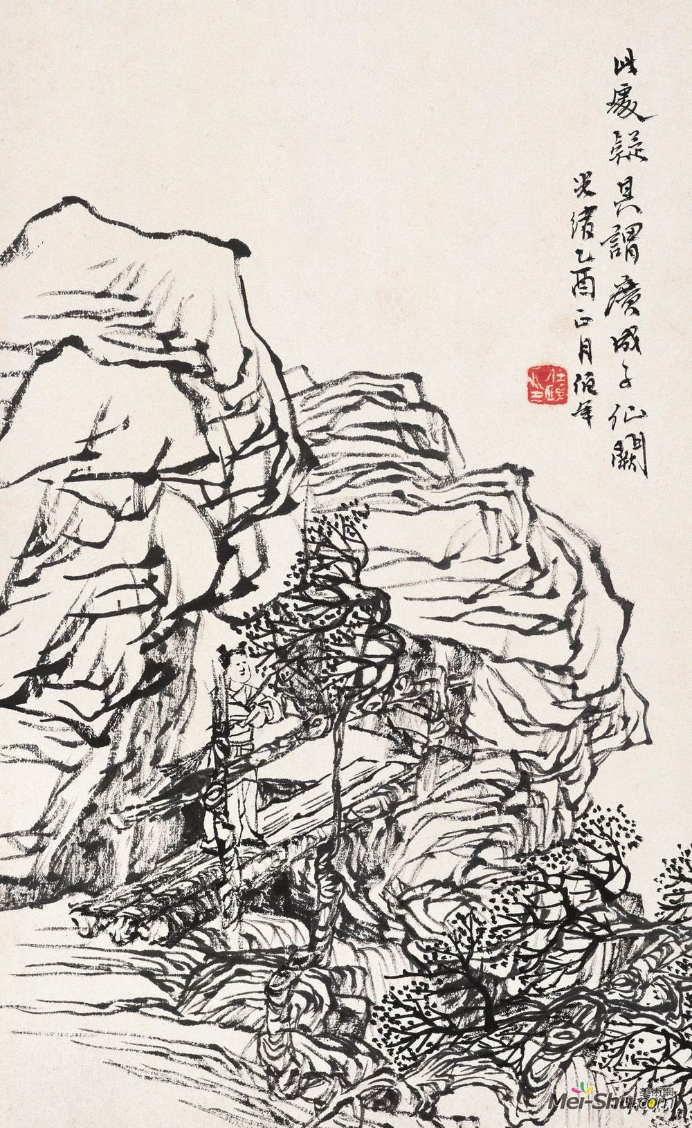 《秋山清泉》任伯年中国画高清作品欣赏