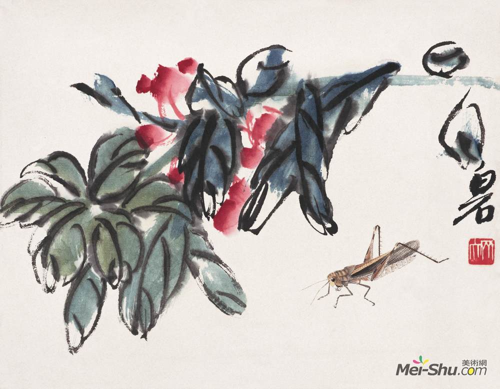 《花卉蚂蚱》齐白石中国画艺术作品