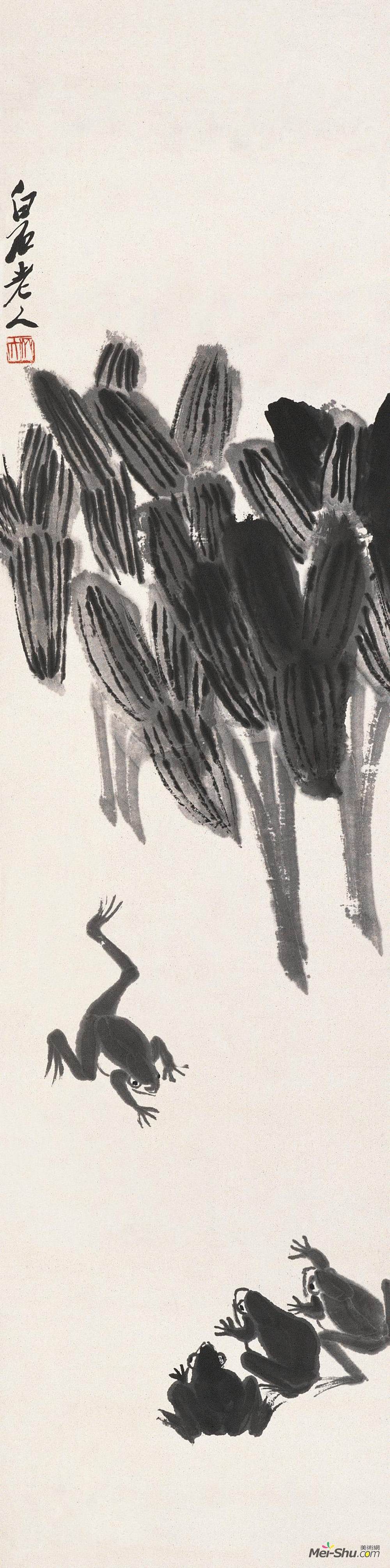 《茨菇青蛙》齐白石中国画高清作品