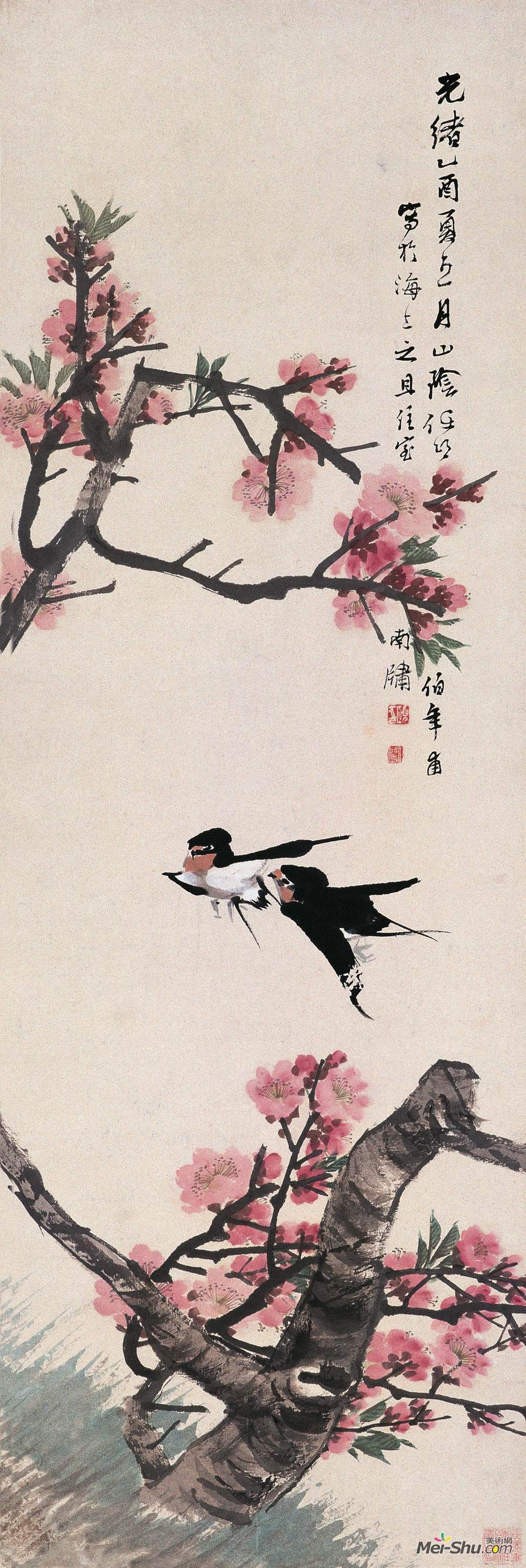 《桃花双燕》任伯年中国画作品