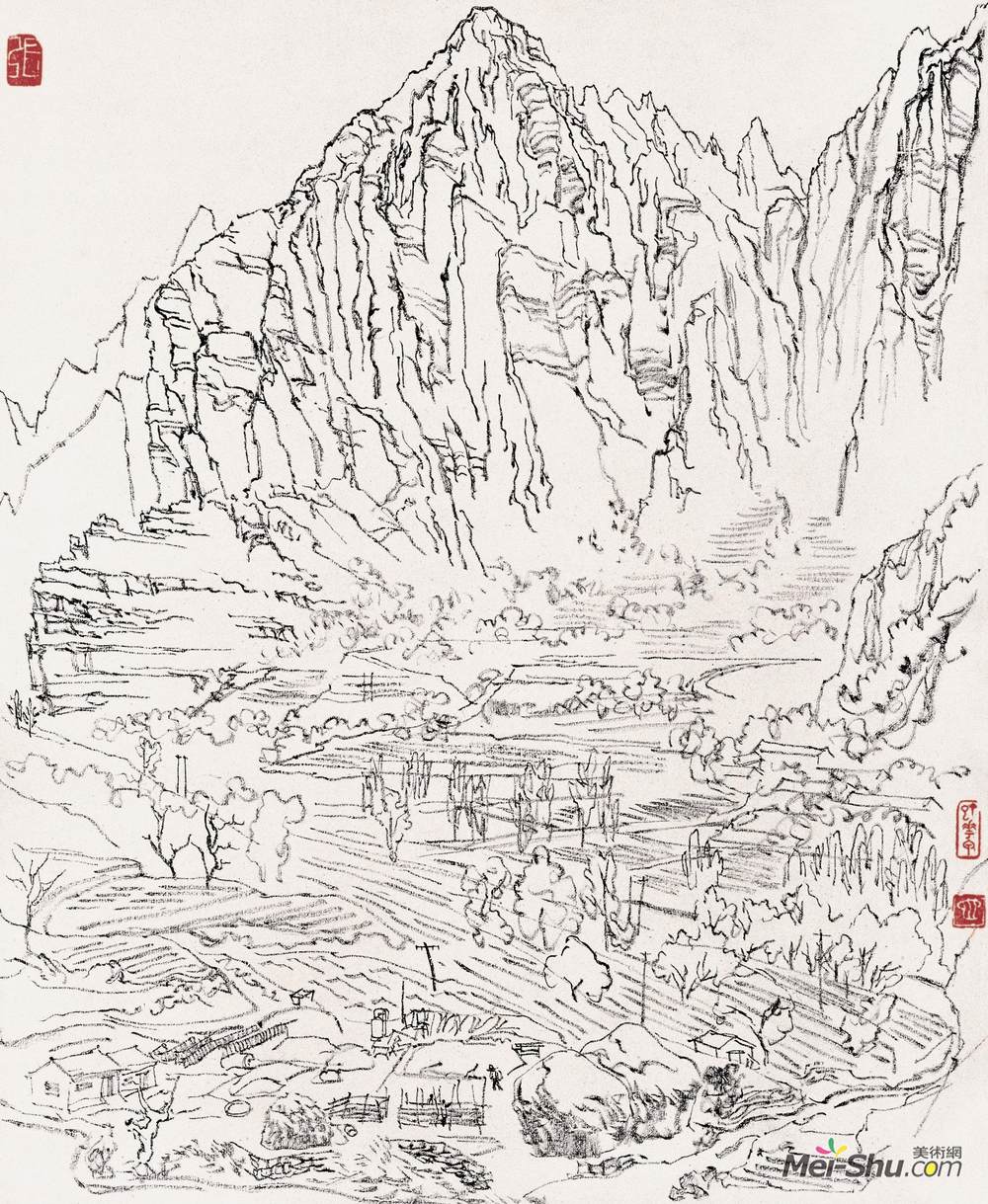 《房山十渡写生·麦场》张仃中国画艺术作品