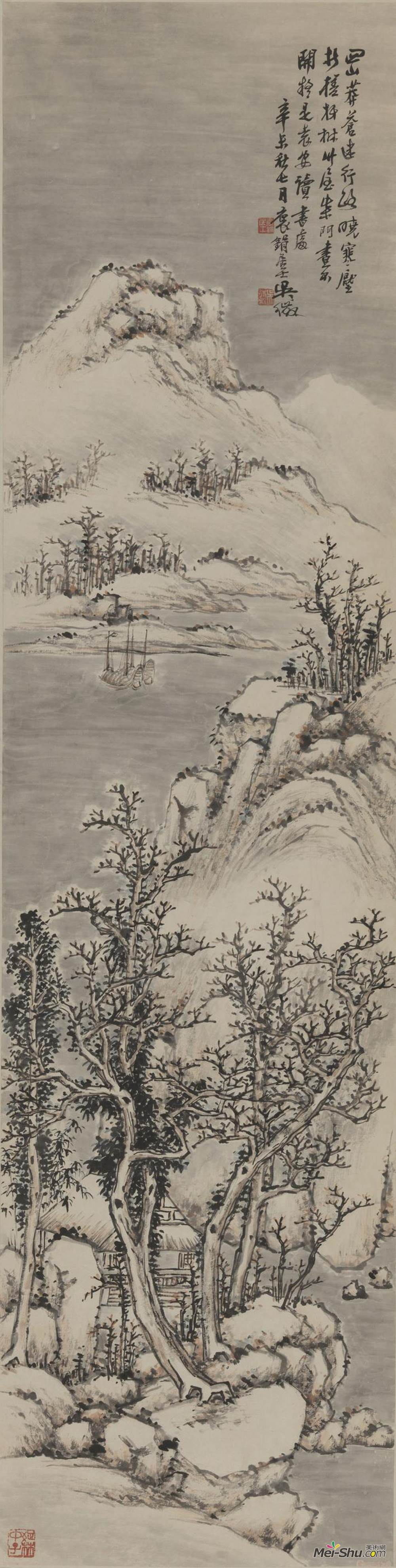 《雪景山水》吴徵中国画高清作品