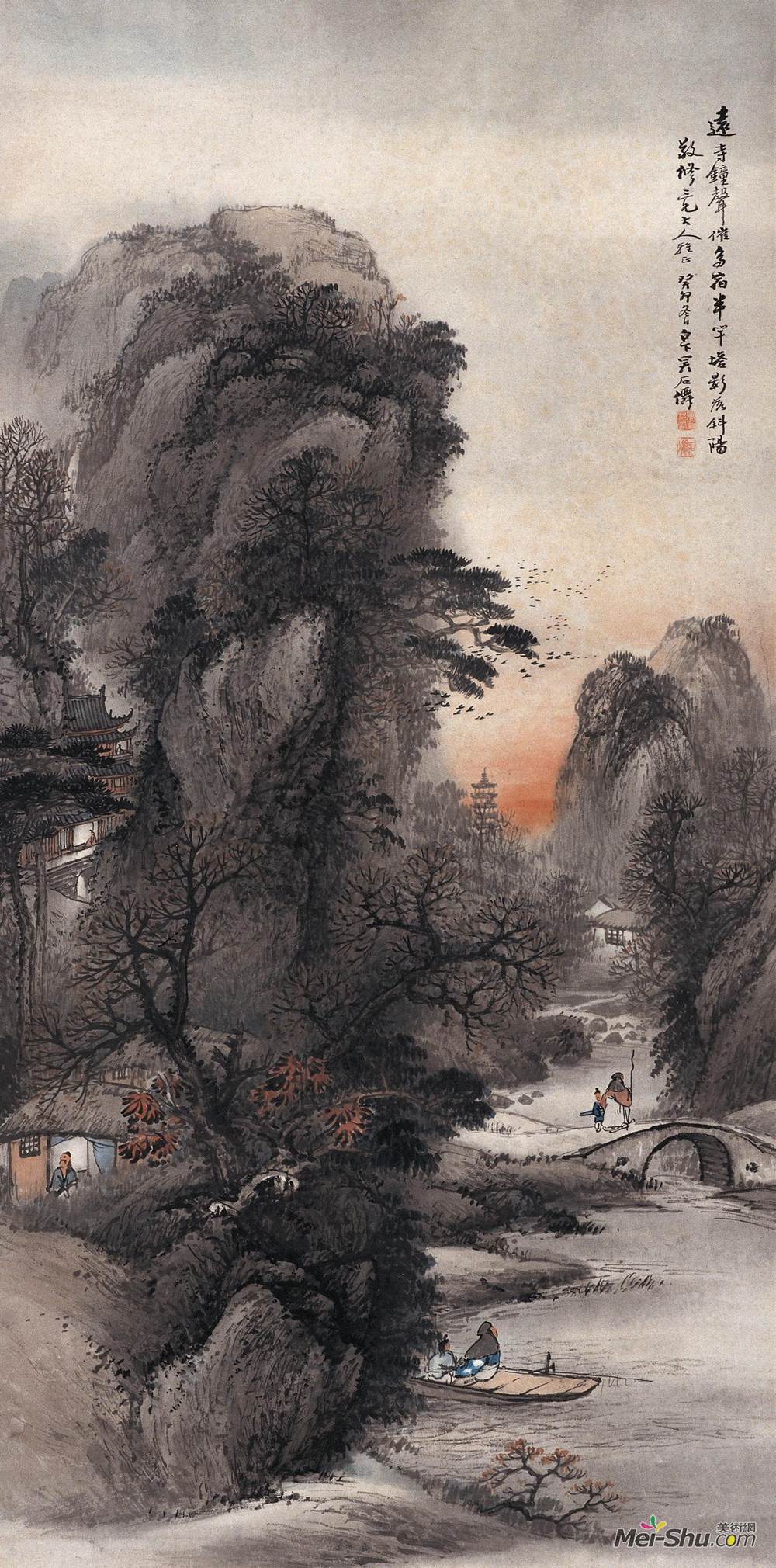 《远寺夕照图》吴庆云中国画艺术作品欣赏