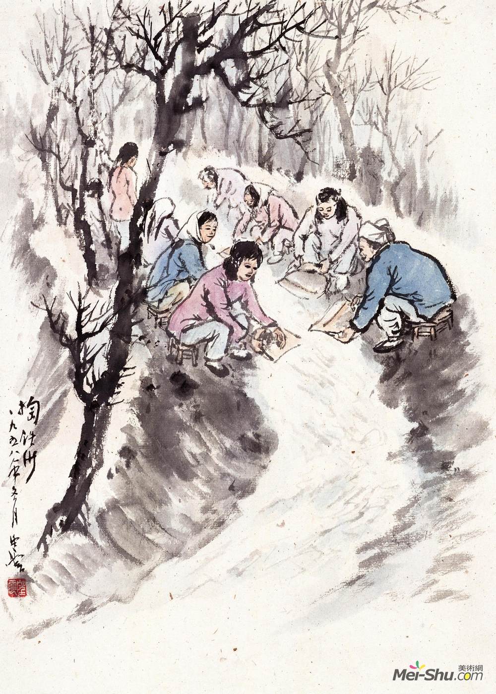 《大炼钢铁·淘铁沙》赵望云中国画作品欣赏