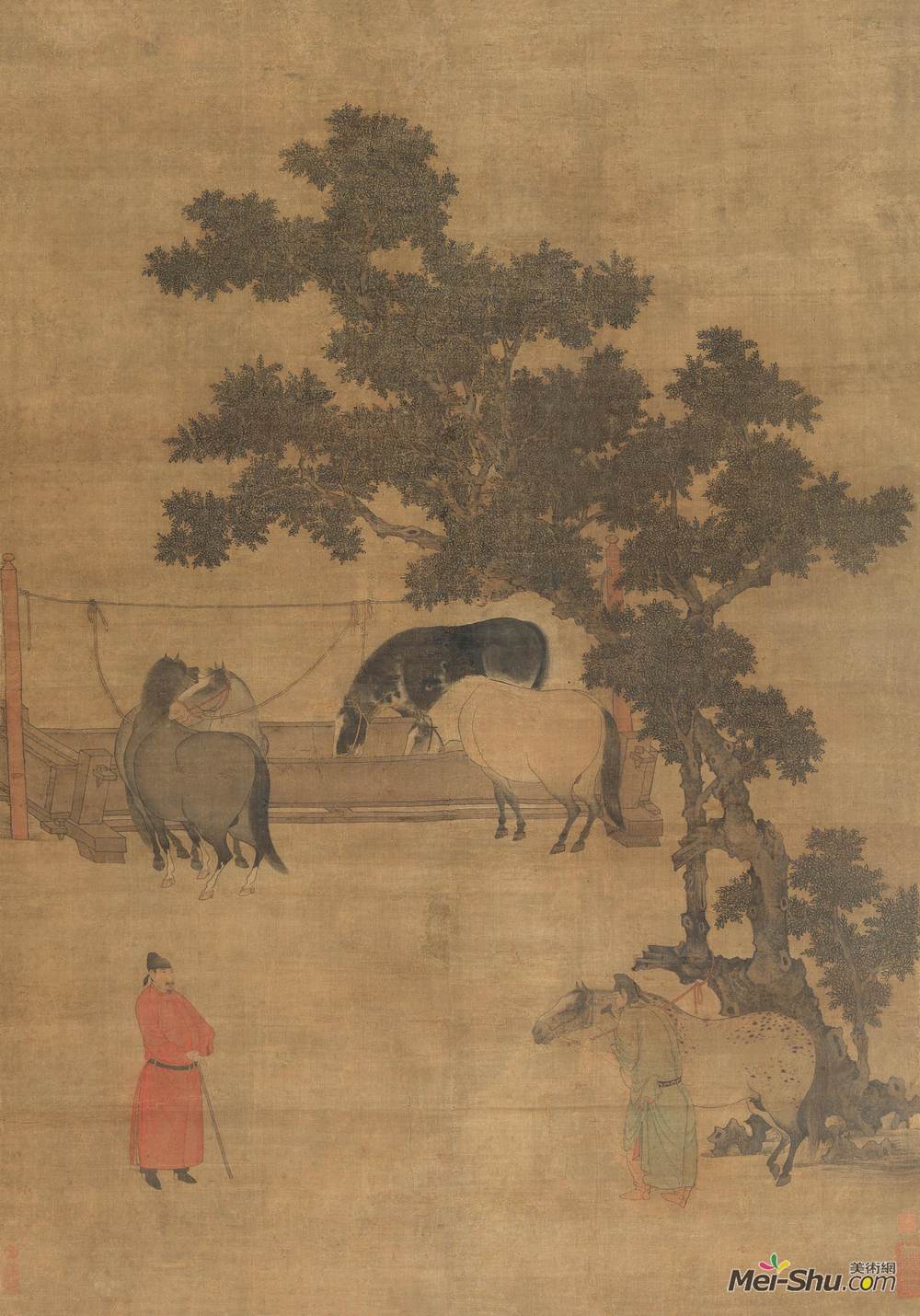 《饲马图》佚名中国画艺术作品