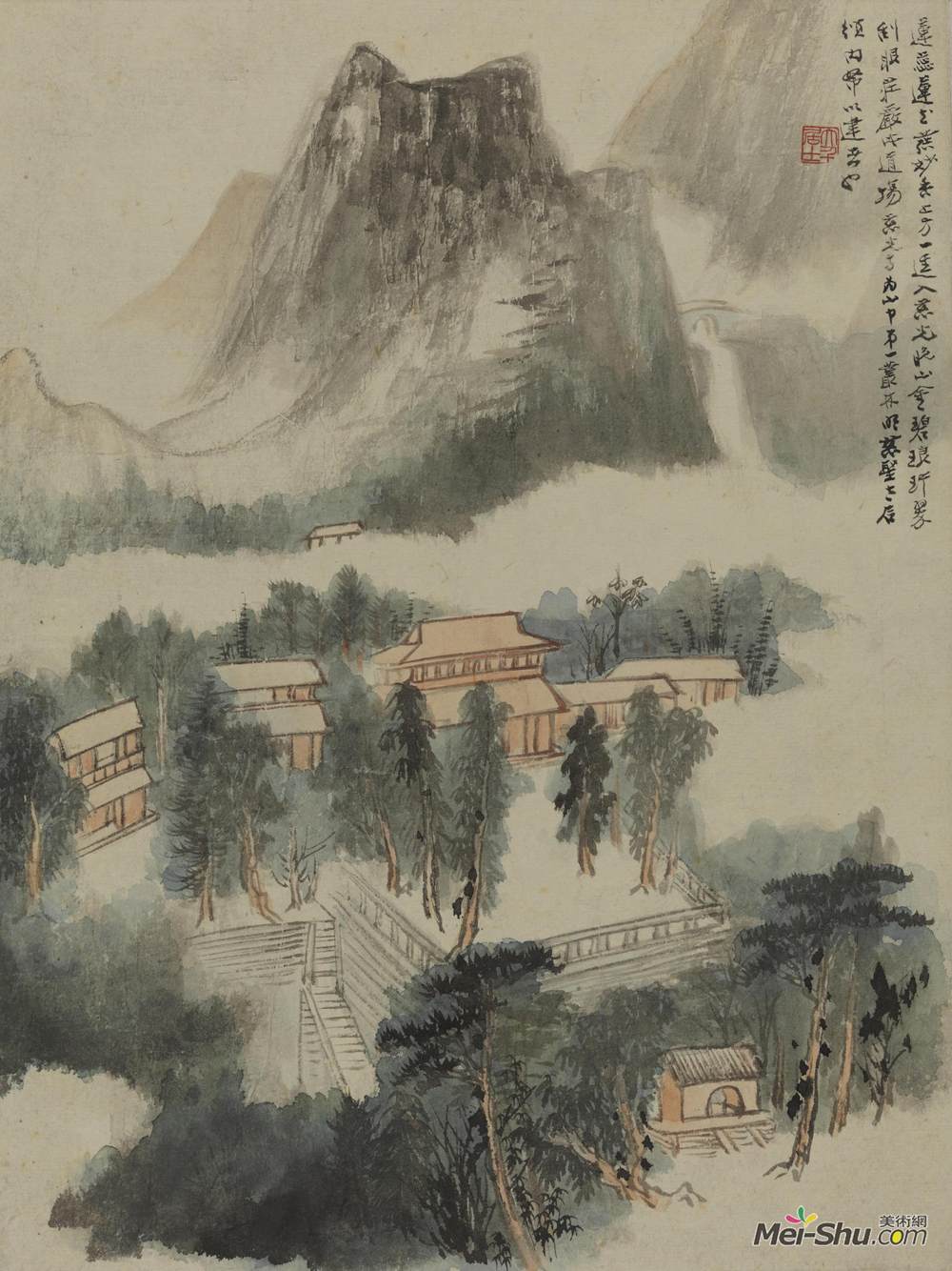 《山水册页之八:慈光寺》张大千中国画艺术作品