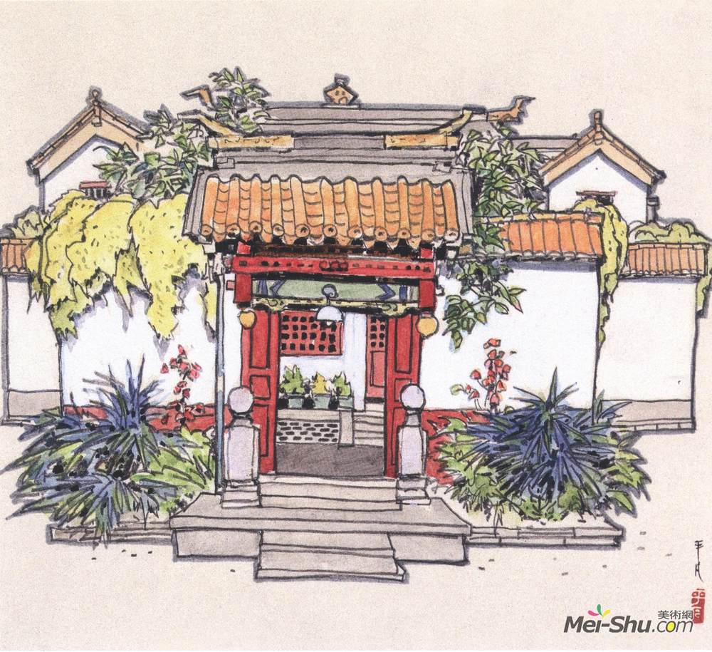 《旧宅院（北京小院）》李平凡素描作品