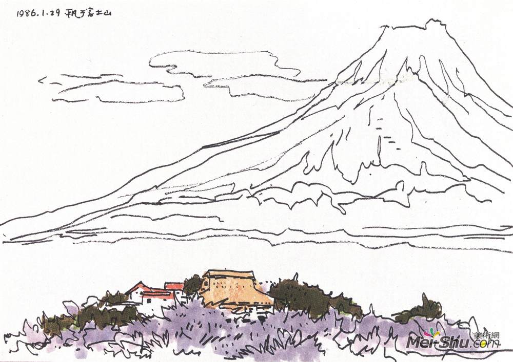 《富士山》李平凡素描艺术作品