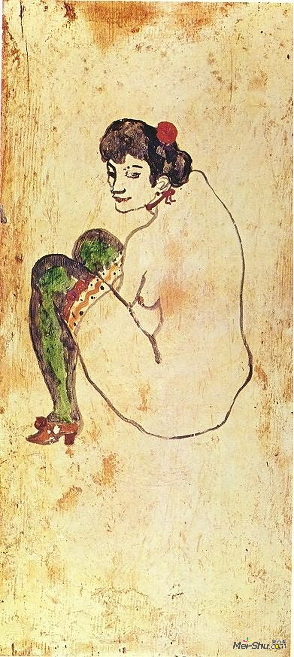 穿绿色丝袜的女子 