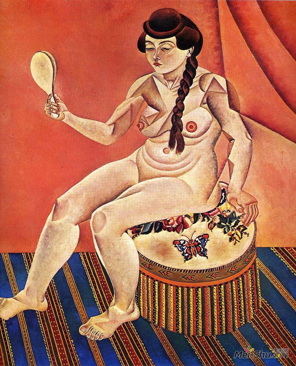 照镜子的裸女/米罗 