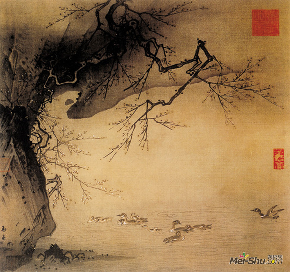 《梅石溪凫图》中国山水名画