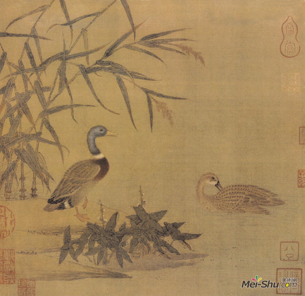 《溪芦野鸭图》中国花鸟名画