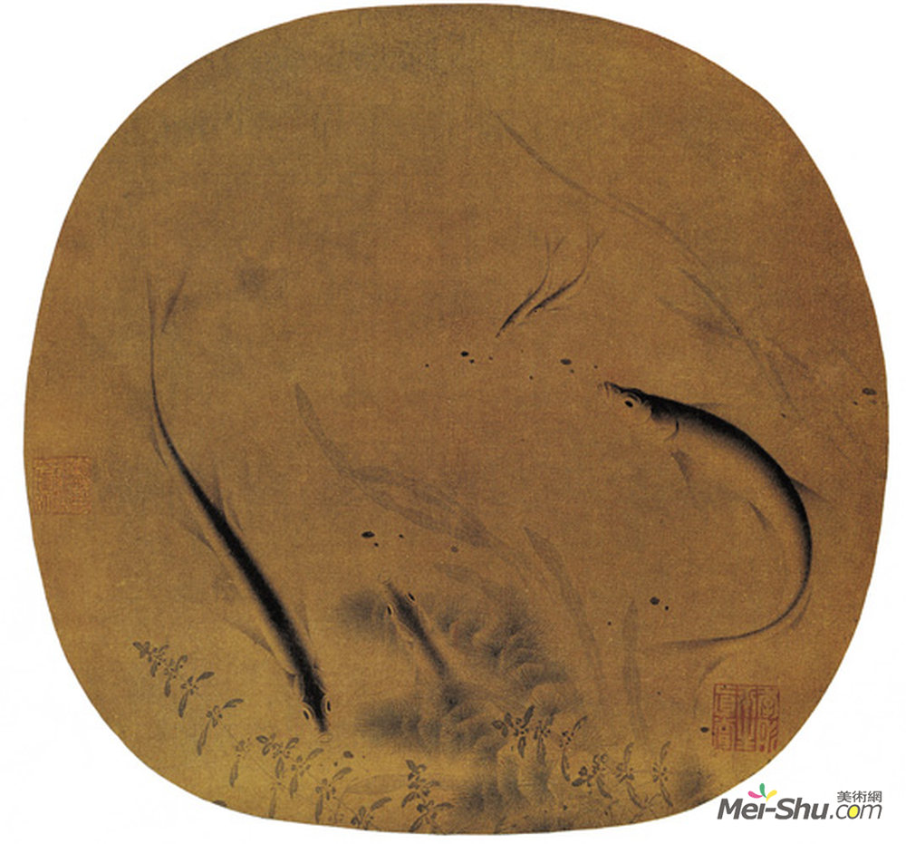 《群鱼戏藻图》中国花鸟名画